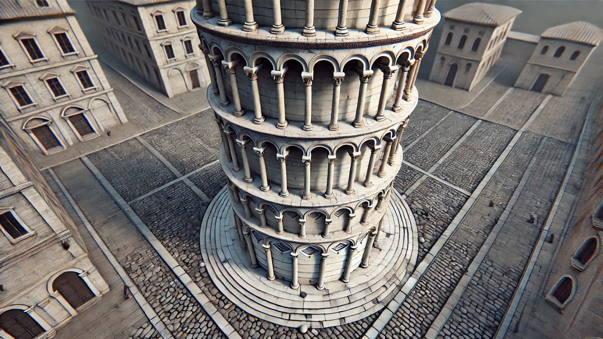 close up of the base of the Leaning Tower of Pisa