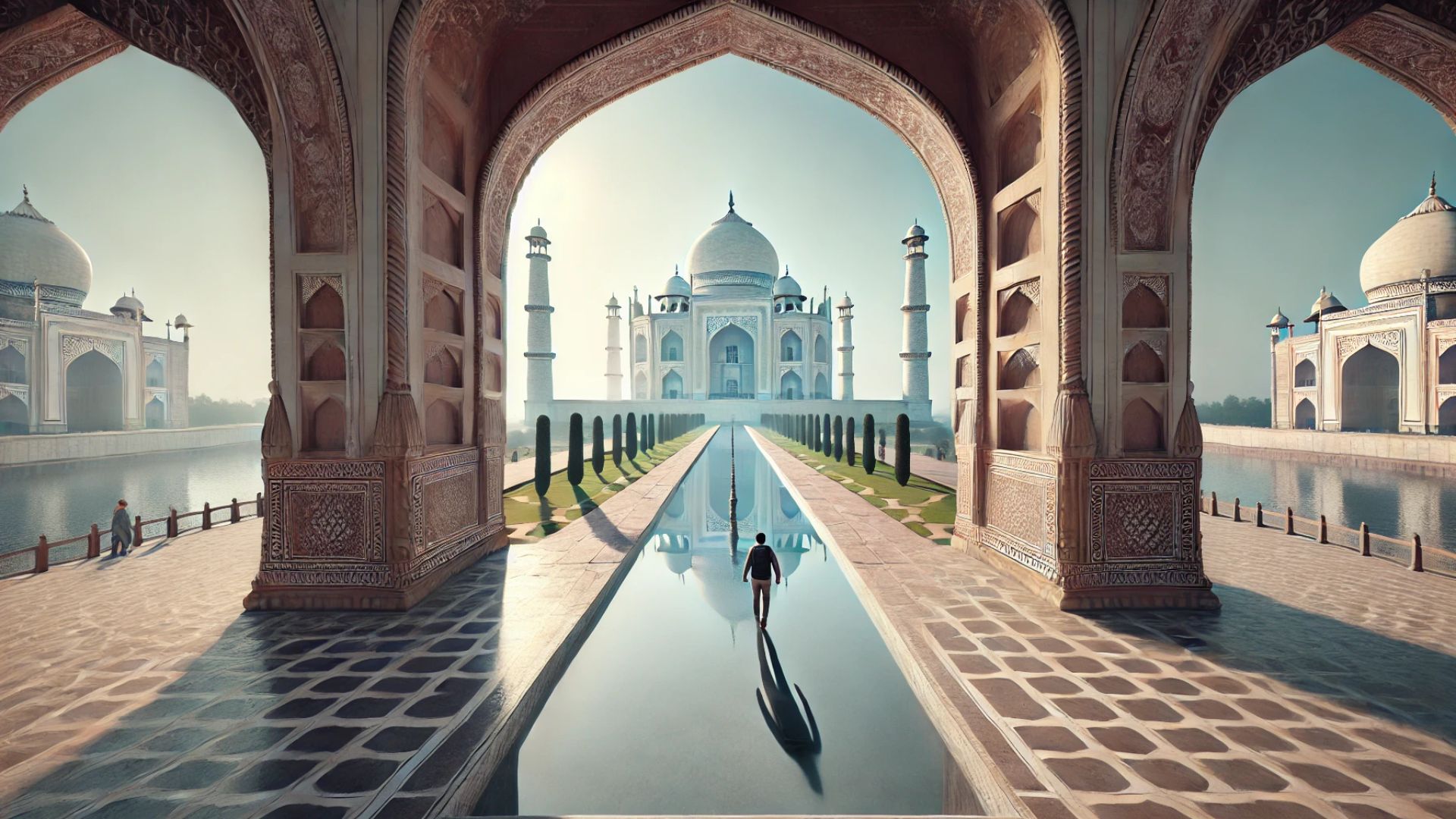 view of the Taj Mahal from the main gateway