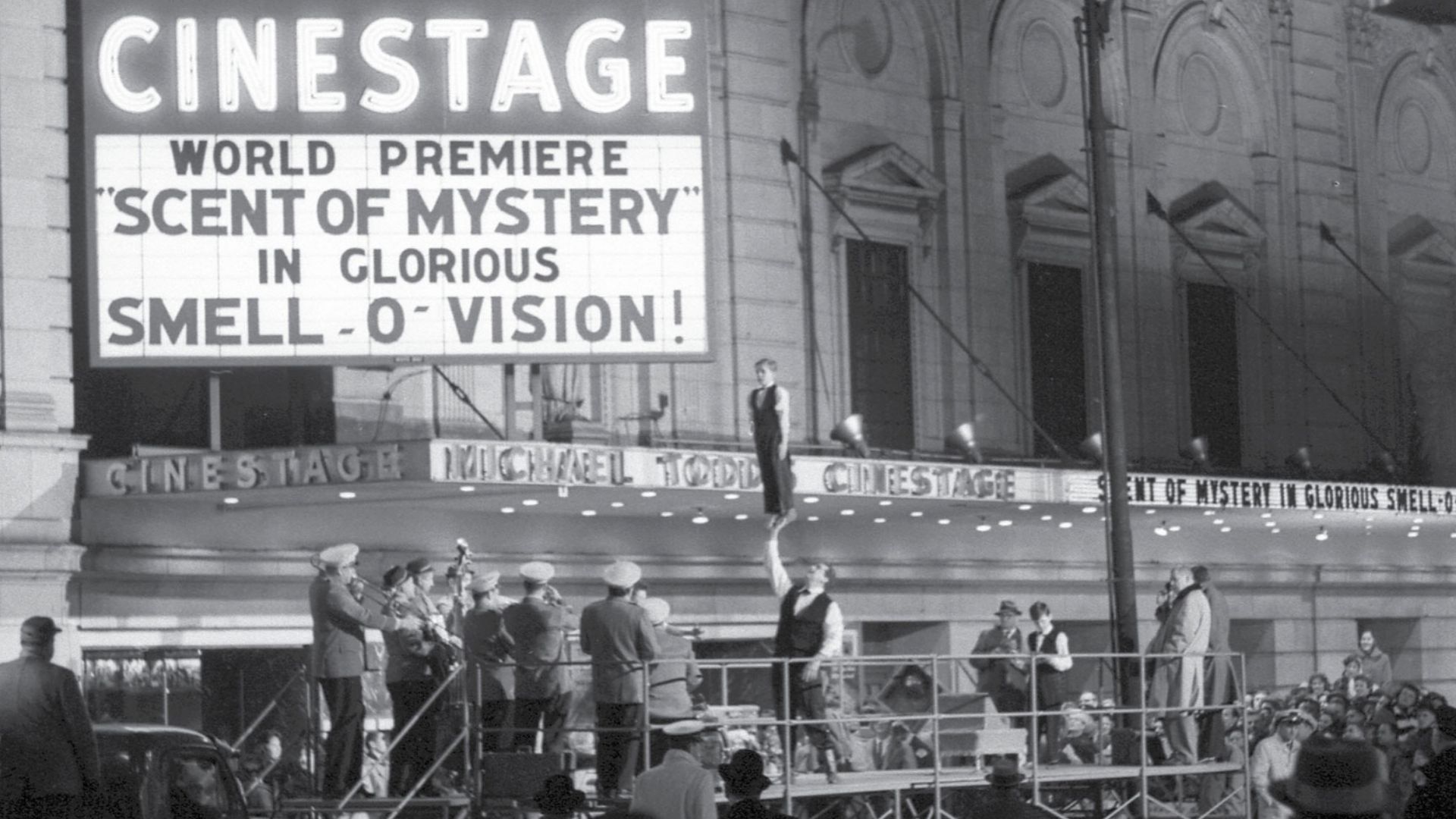 vintage movie theater showing film with Smell O Vision