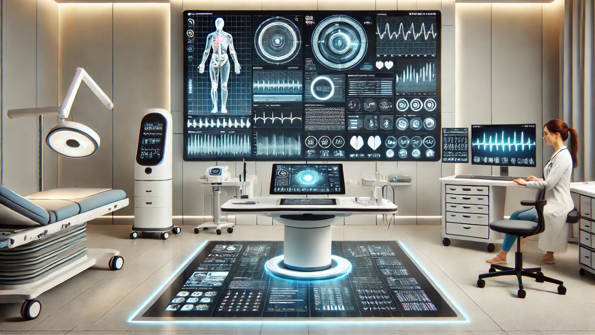 futuristic medical lab with an AI interface