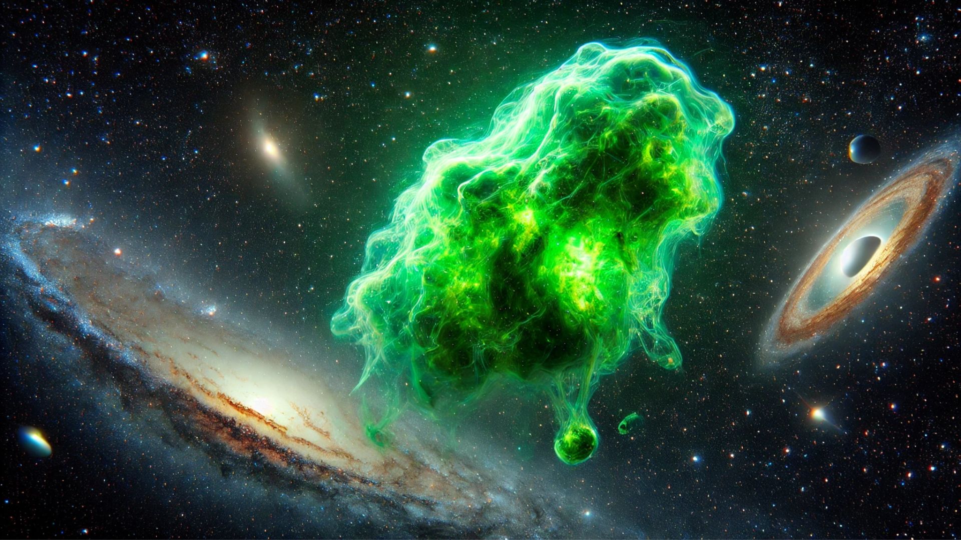 massive eerie green blob of gas floating in space